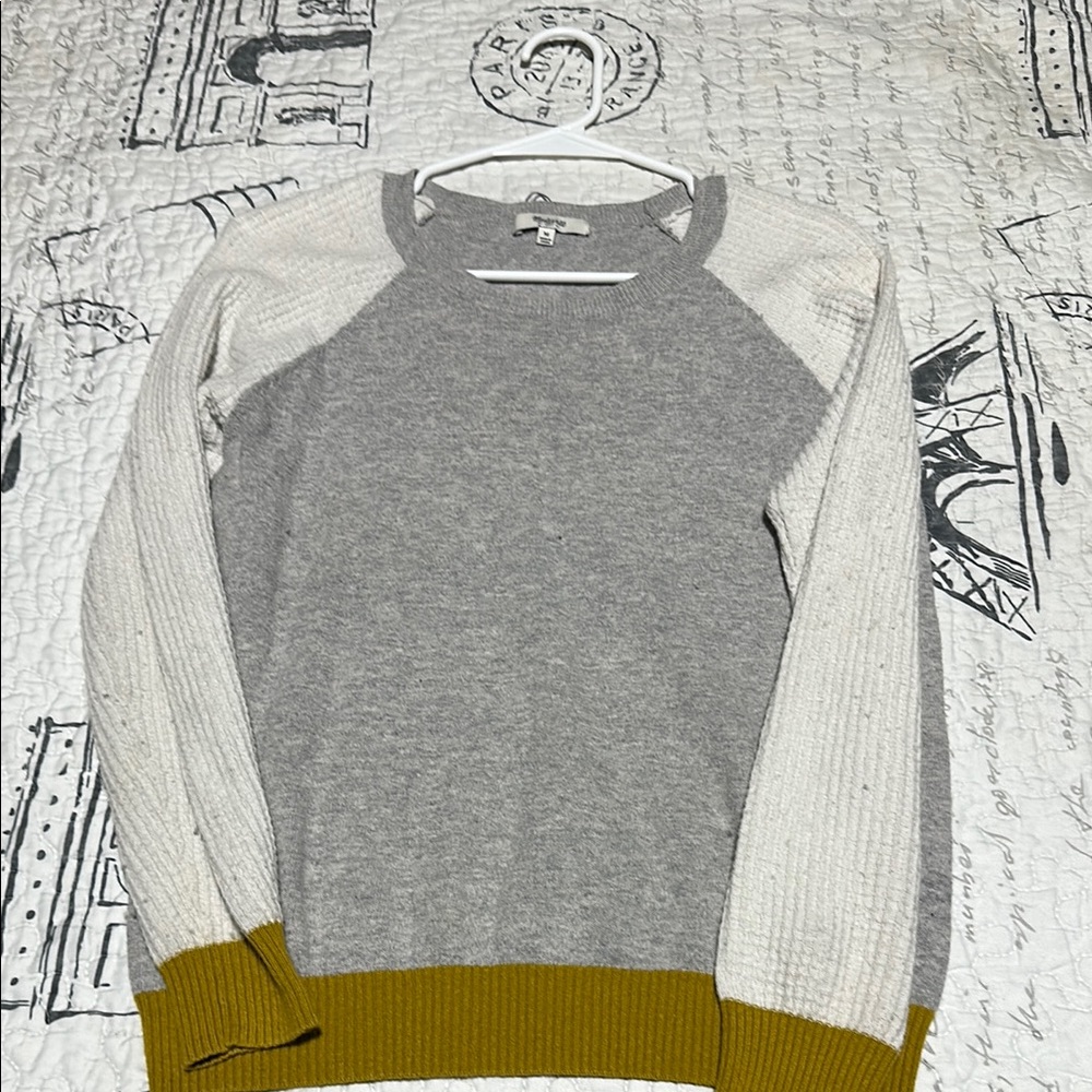 Madewell Gray and Cream Crewneck Sweater